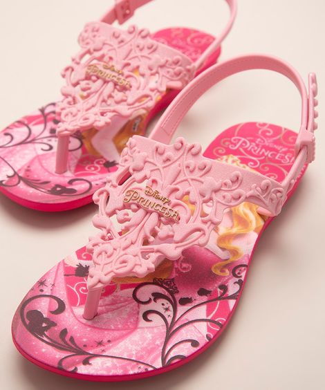 sandália infantil princesas + brinde grendene rosa