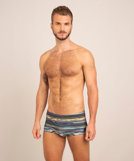 sunga tradicional estampada abstrata com proteção uv50+ preta
