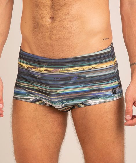 sunga tradicional estampada abstrata com proteção uv50+ preta