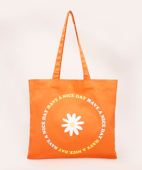 bolsa ecobag estampa de margarida "have a nice day" laranja