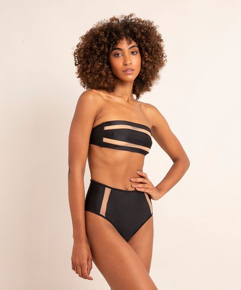 biquíni top tomara que caia com tule proteção uv50+ preto