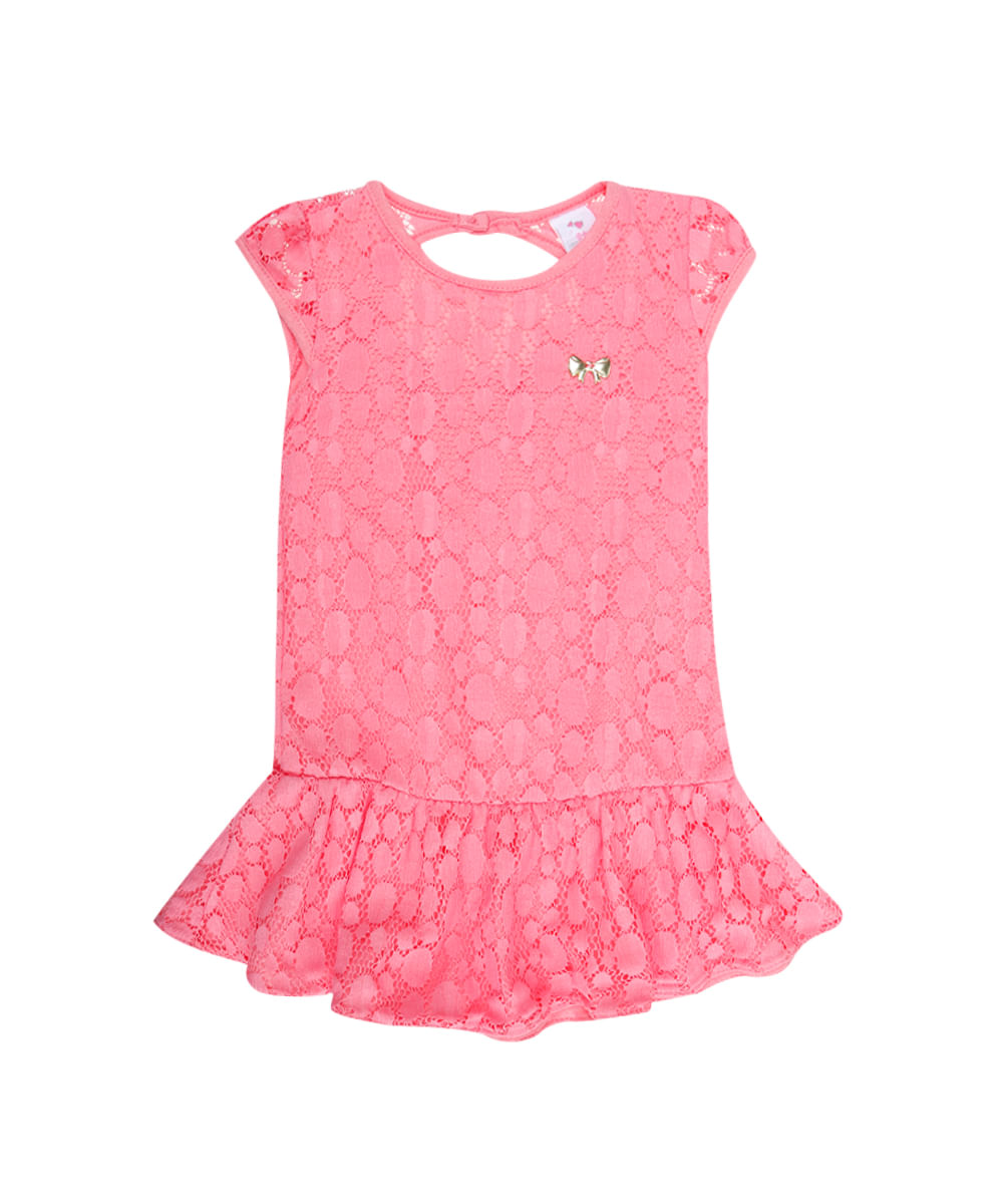 Vestido em Renda Menina Rosa Claro