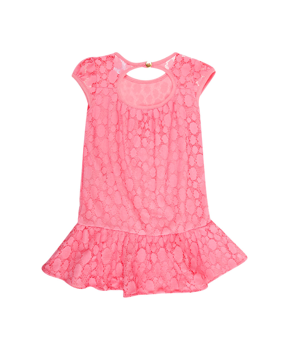 Vestido em Renda Menina Rosa Claro