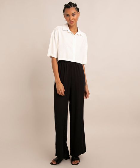 calça de viscose wide leg cintura super alta preta