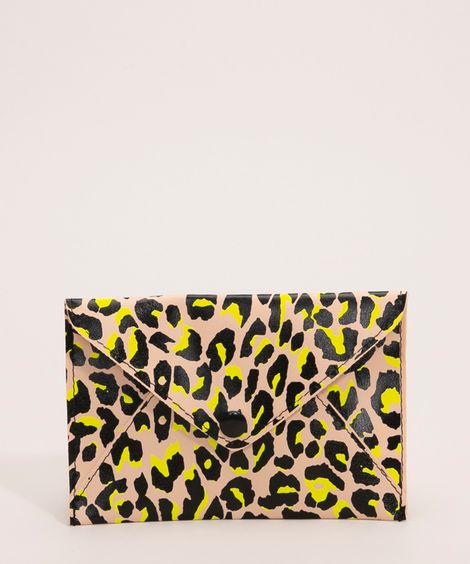 carteira envelope estampada animal print  bege