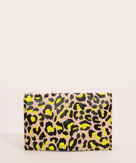 carteira envelope estampada animal print  bege