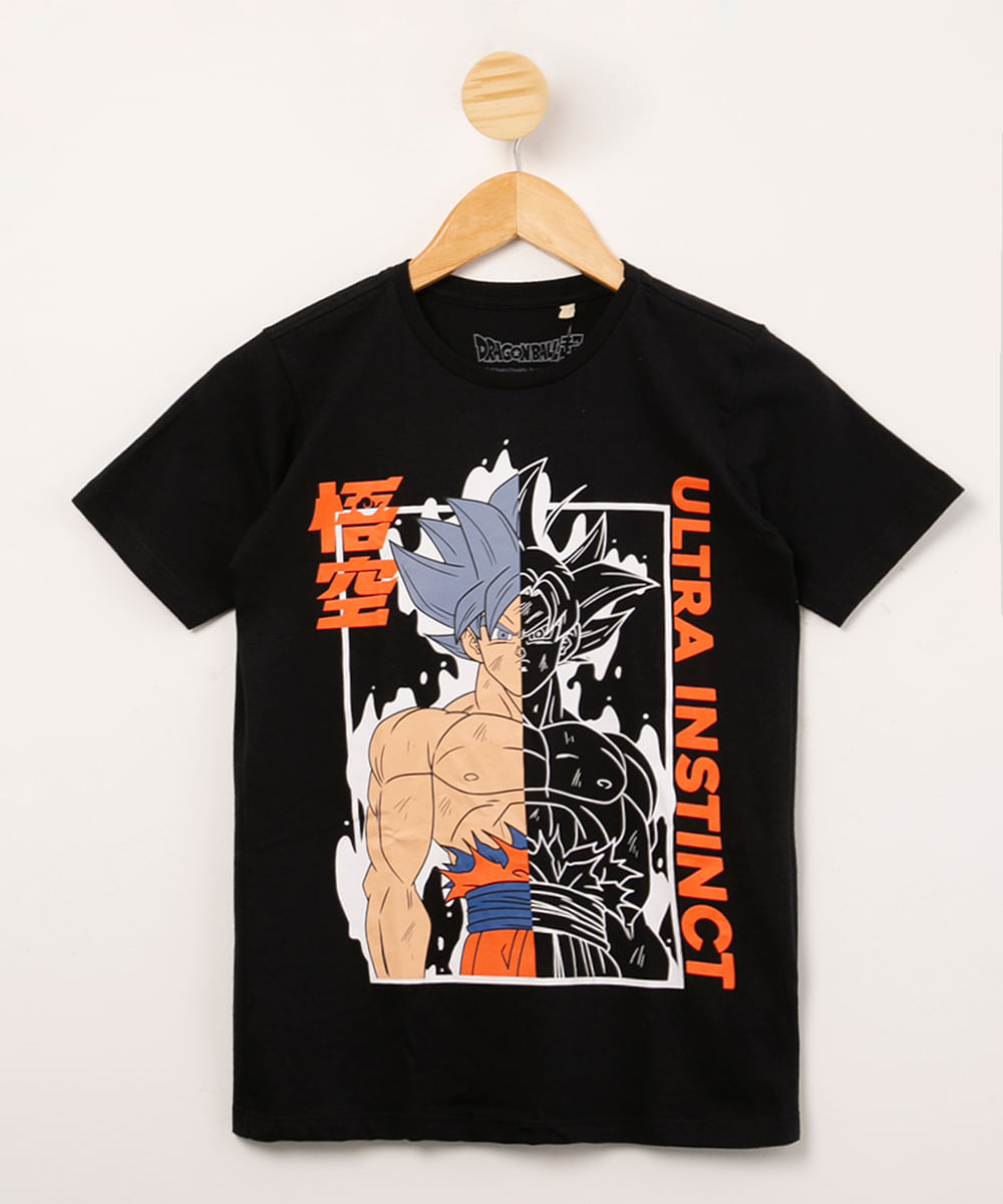C&A Camiseta Estampada Tie Dye Super Saiyajin Manga Curta Gola Careca Preta  