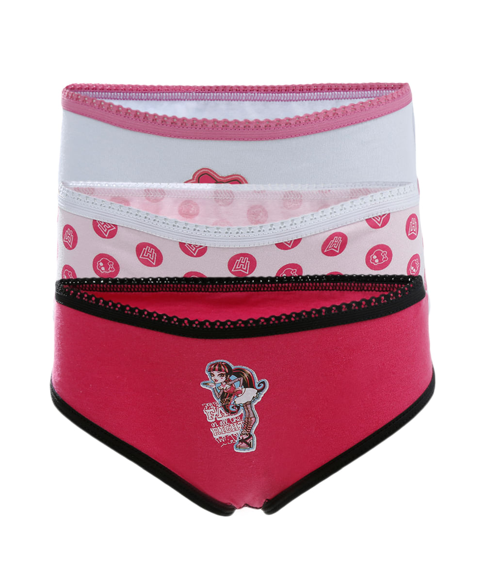 Kit de 3 Calcinhas Monster High Menina Rosa