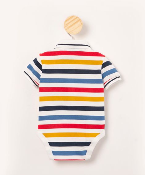Body Camisa Infantil Listrado Manga Curta com Bolso Off White
