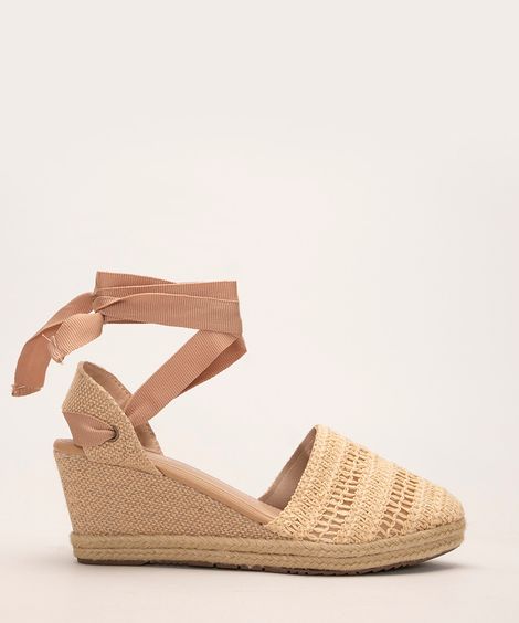 sandália espadrille salto médio via uno lace up bege
