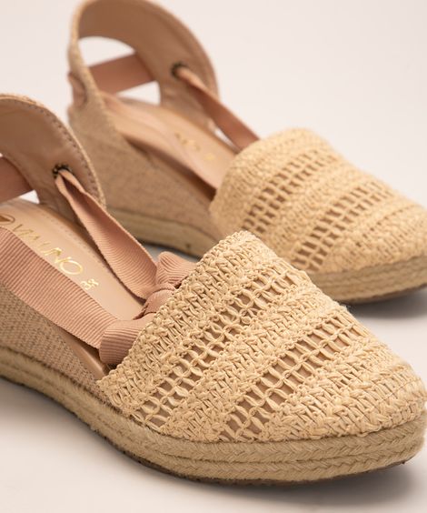 sandália espadrille salto médio via uno lace up bege