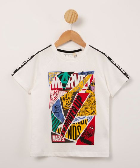 camiseta infantil de algodão marvel manga curta branca