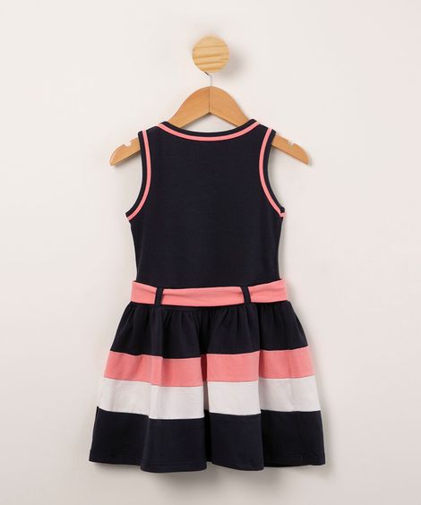 vestido infantil com recortes e faixa para amarrar azul marinho
