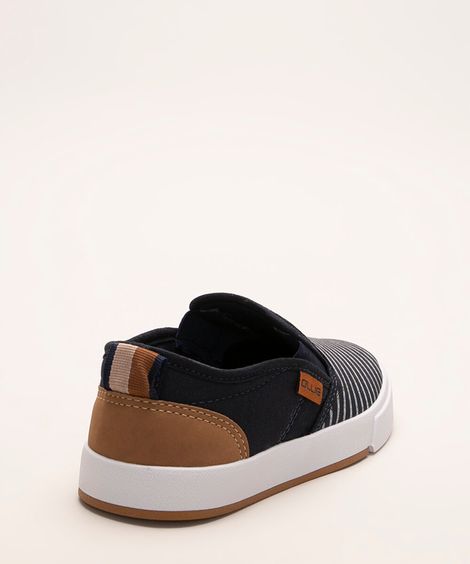 tênis slip on infantil com listras e recorte ollie azul marinho