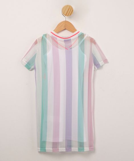 vestido infantil de tule listrado "sports" com forro manga curta  multicor