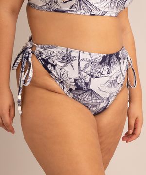 biquíni calcinha hot pant plus size estampado toile de jouy com amarração proteção uv50+ além dos mares noronha manu gavassi off white