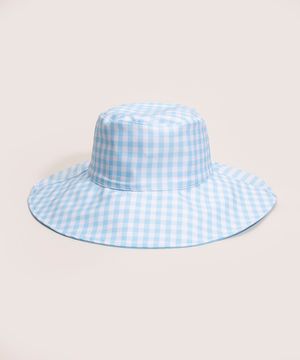 chapéu bucket hat dupla face estampado xadrez vichy azul