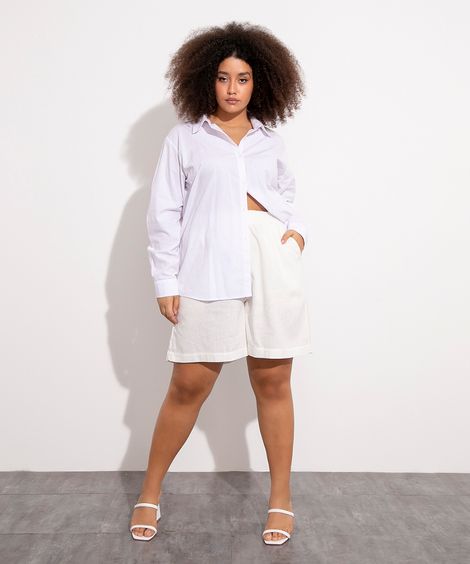 bermuda de linho plus size cintura super alta mindset branca