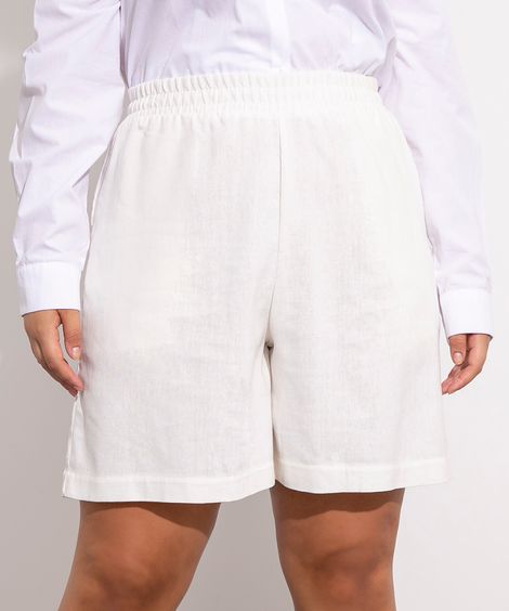 bermuda de linho plus size cintura super alta mindset branca