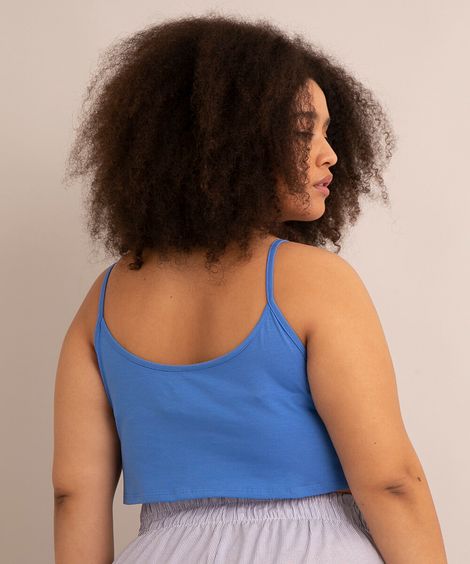 regata cropped básica plus size alça fina decote redondo azul