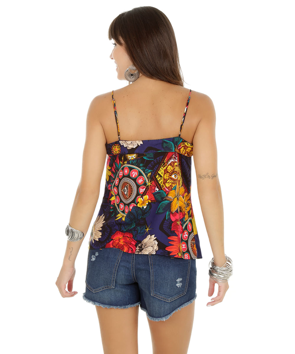 Regata Floral Azul Marinho