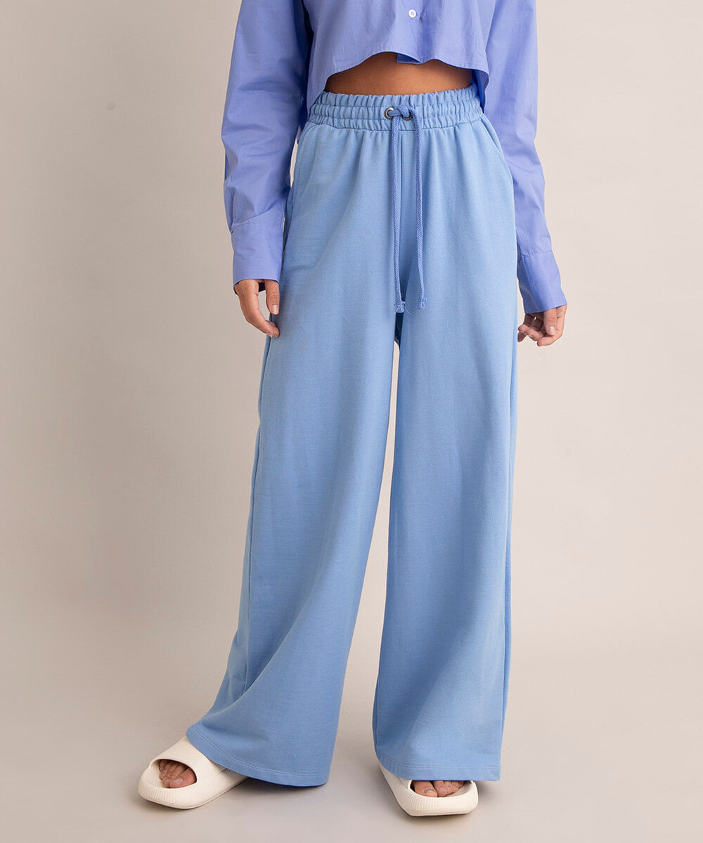 <em>Wide leg</em> fluida azul com cordão, da C&A