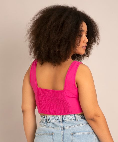 regata cropped corset plus size alça larga decote reto  rosa