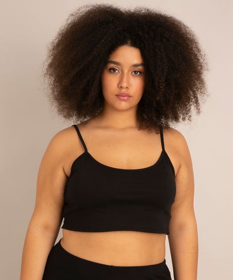 regata cropped básica plus size alça fina decote redondo preta