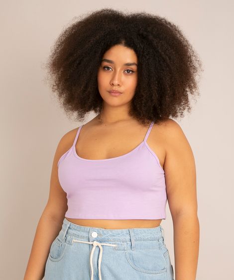 regata cropped básica plus size alça fina decote redondo lilás