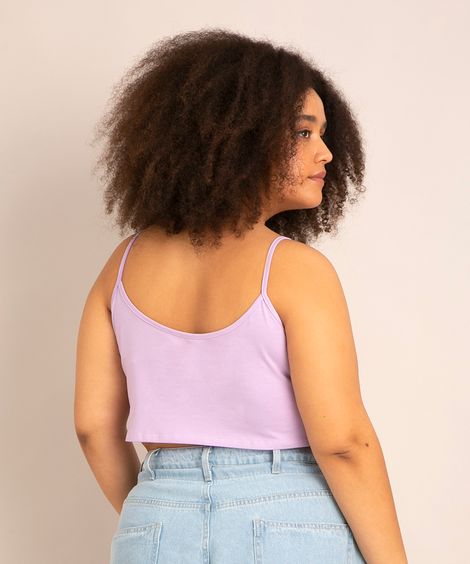 regata cropped básica plus size alça fina decote redondo lilás