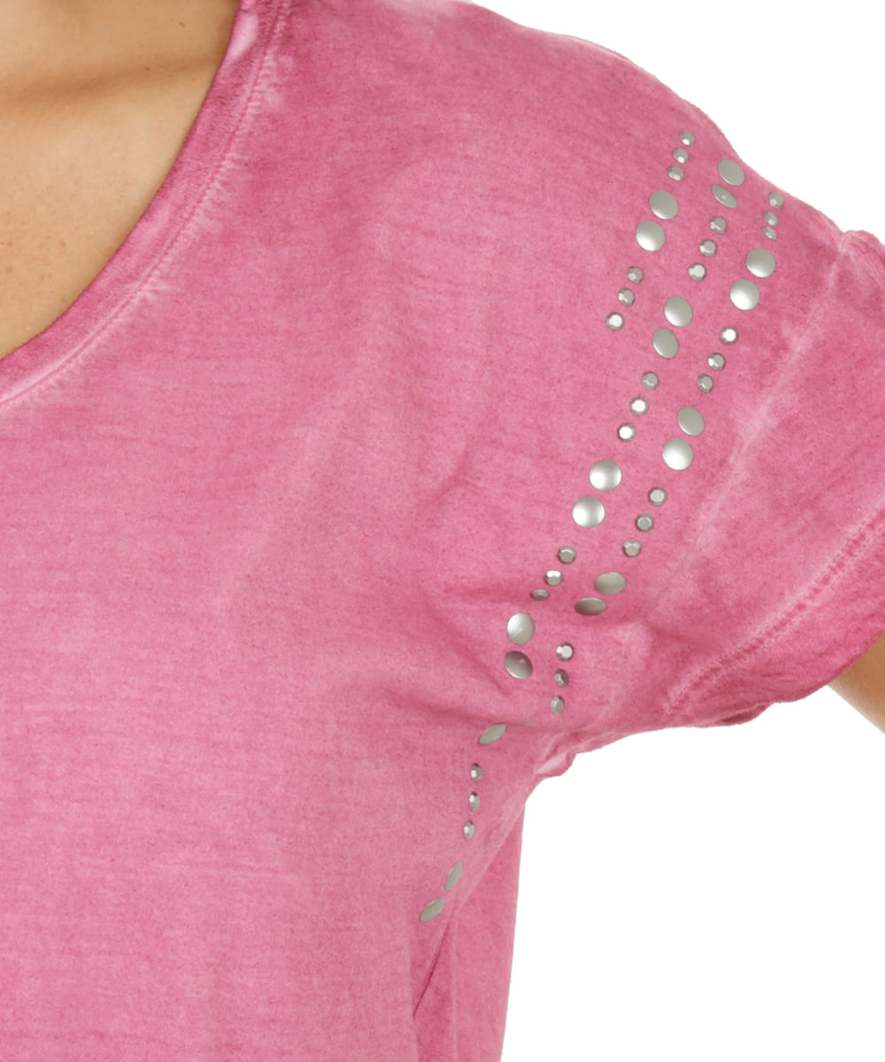 Blusa Cropped com Aplicações Rosa Escuro