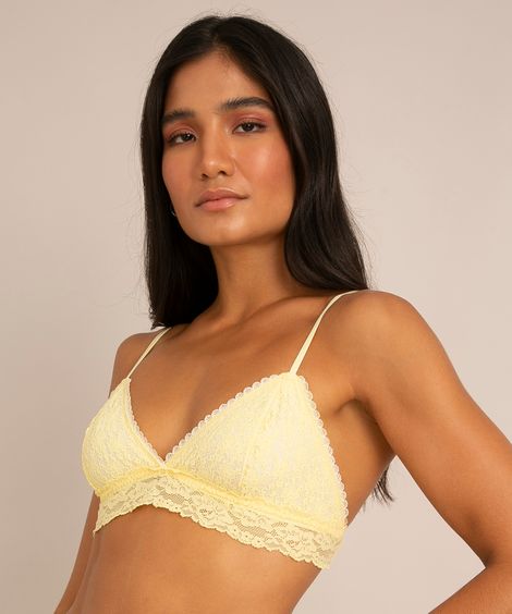 sutiã top triângulo de renda amarelo