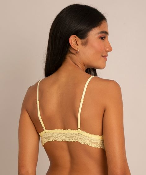 sutiã top triângulo de renda amarelo