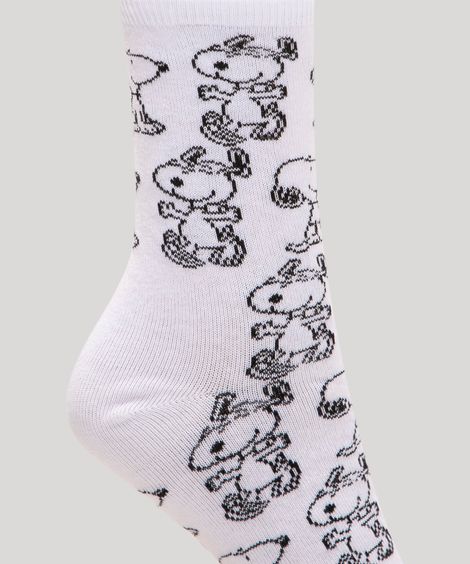 meia cano alto estampada snoopy branca