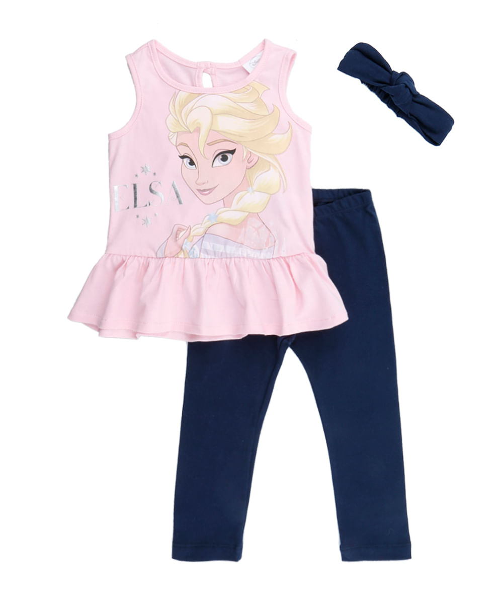 Conjunto Blusa Frozen Rosa + Calça Menina Azul Marinho
