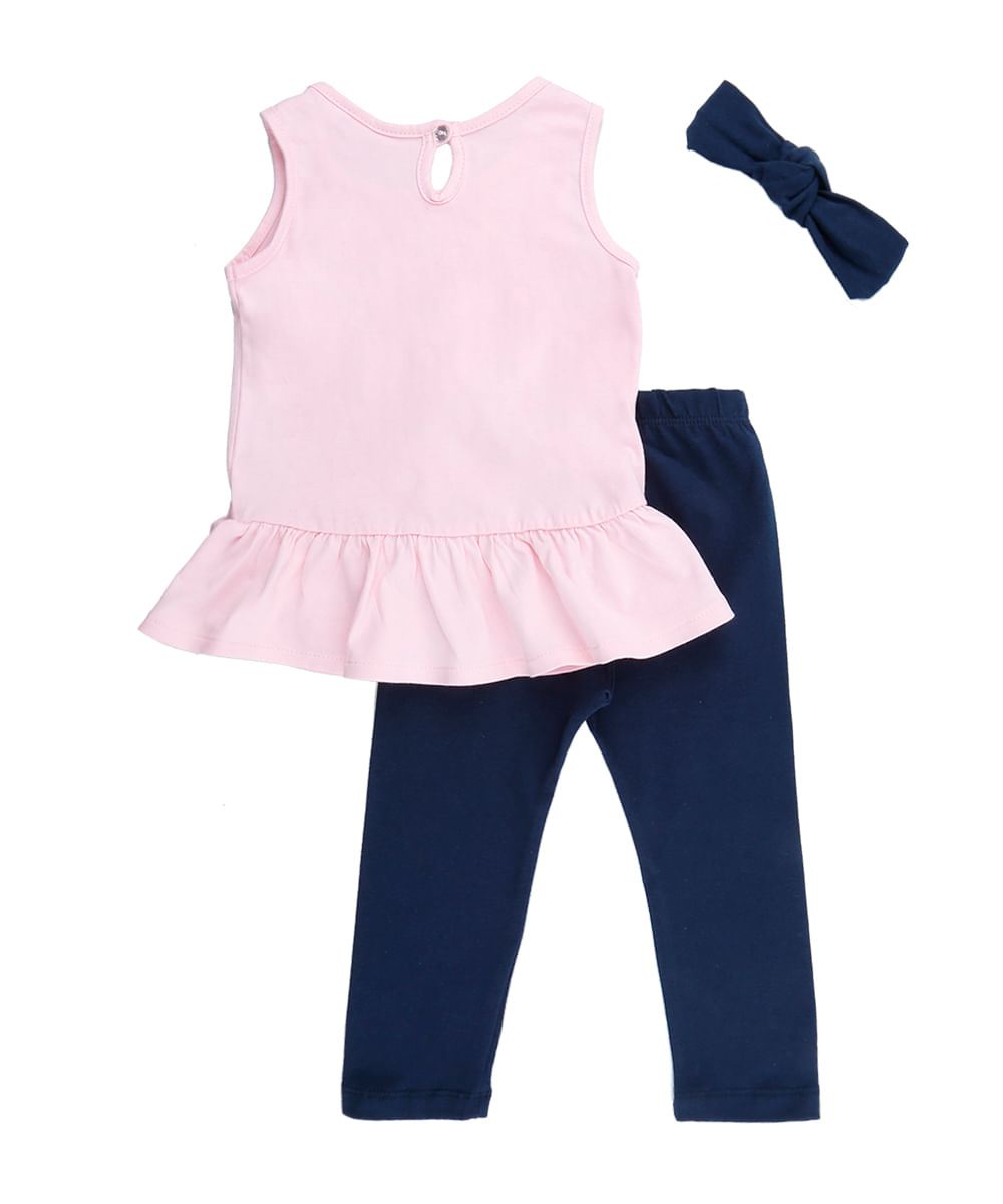 Conjunto Blusa Frozen Rosa + Calça Menina Azul Marinho