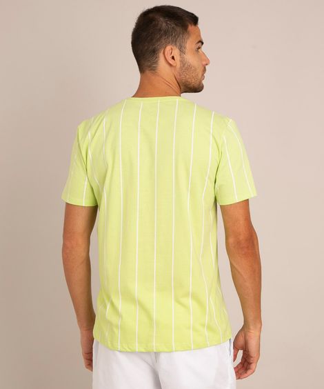 camiseta de algodão listrada manga curta gola careca verde claro
