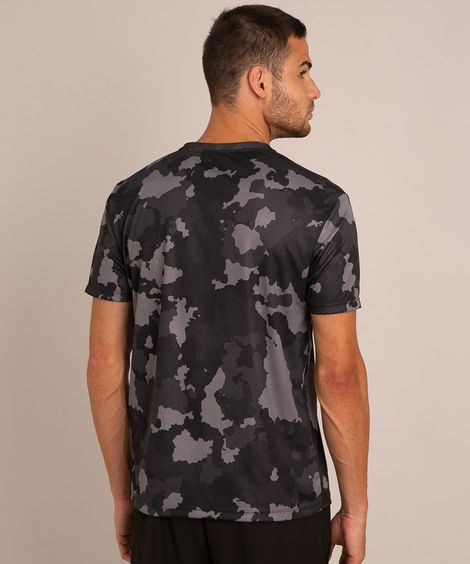 camiseta esportiva camuflada manga curta gola careca cinza