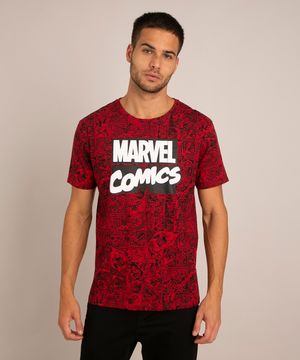 Camiseta Masculina Marvel Manga Curta Gola Careca Vermelha