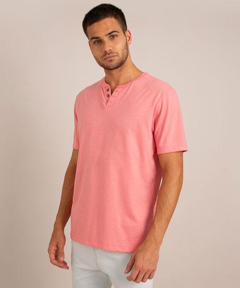 camiseta básica manga curta gola portuguesa - coral