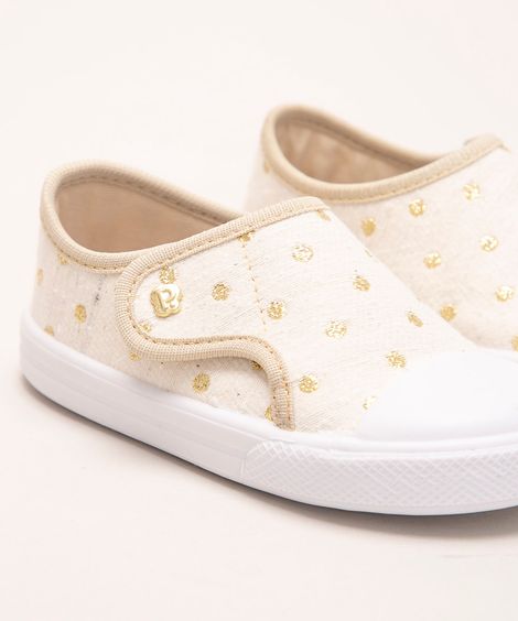 tênis infantil cano baixo estampado de poá com velcro pimpolho bege