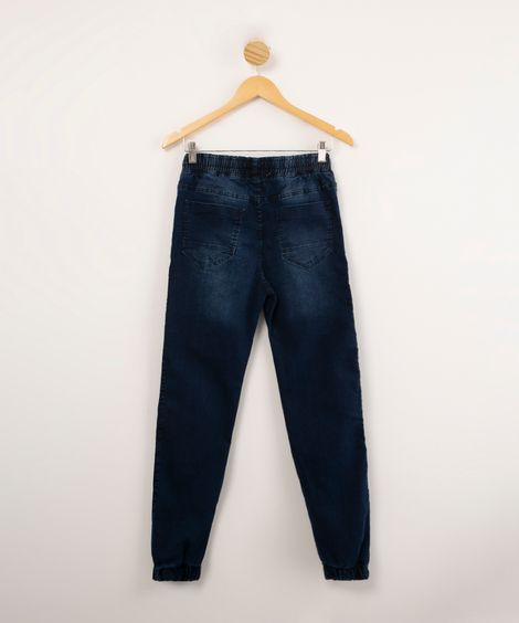 calça jeans jogger com cordão azul escuro