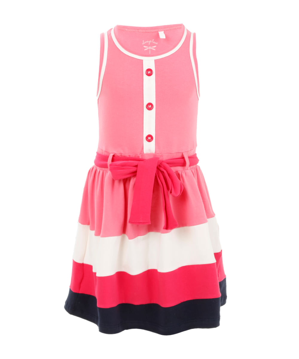 Vestido com Listras Menina Rosa