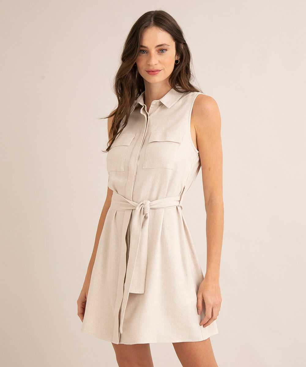 Vestido bege chemise com amarração, da C&A