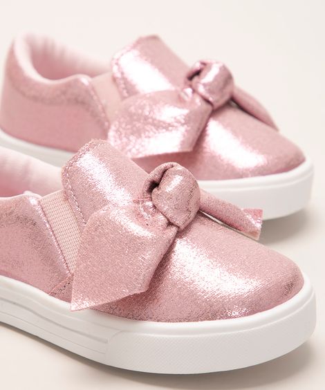 tênis infantil slip on com laço rosa