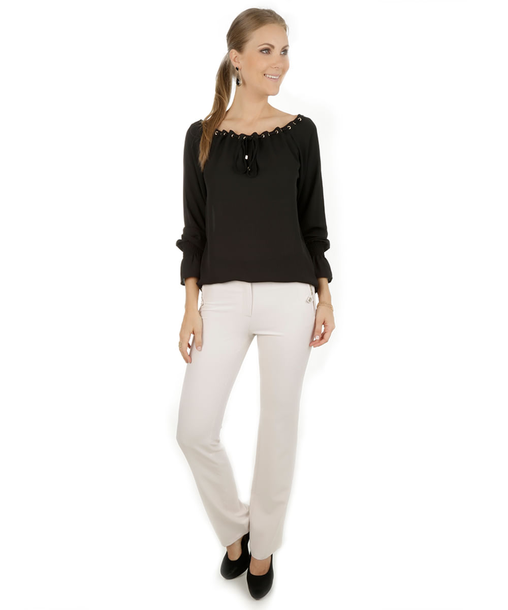 Calça Reta  Off White