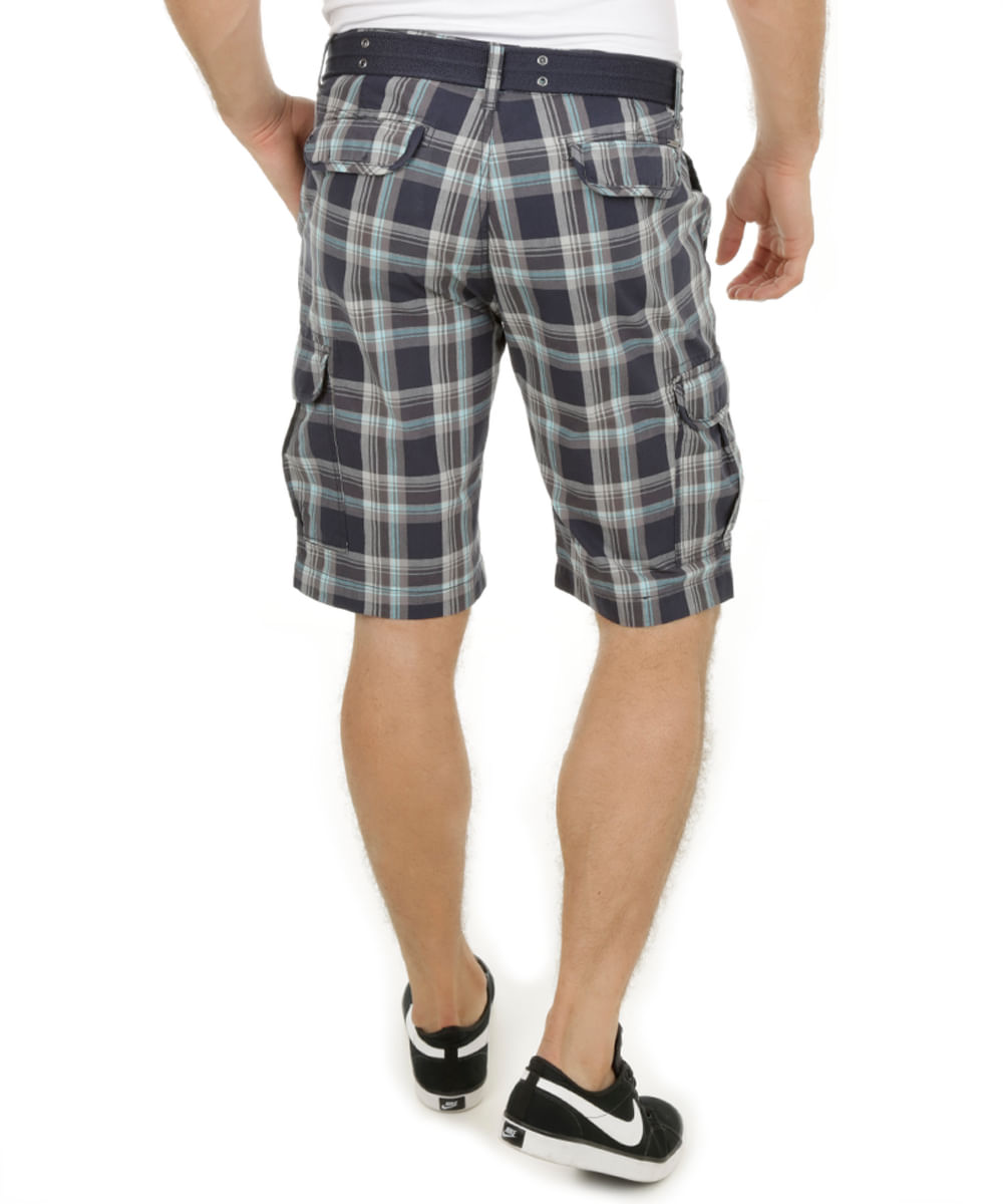 Bermuda Cargo com Cinto Xadrez Azul