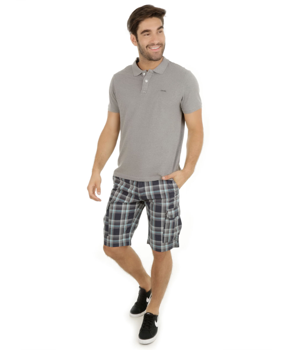 Bermuda Cargo com Cinto Xadrez Azul