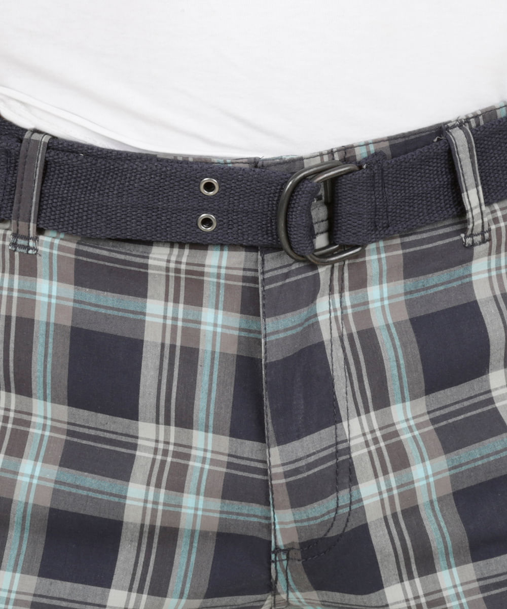 Bermuda Cargo com Cinto Xadrez Azul