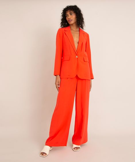 calça wide leg com pregas cintura super alta coral